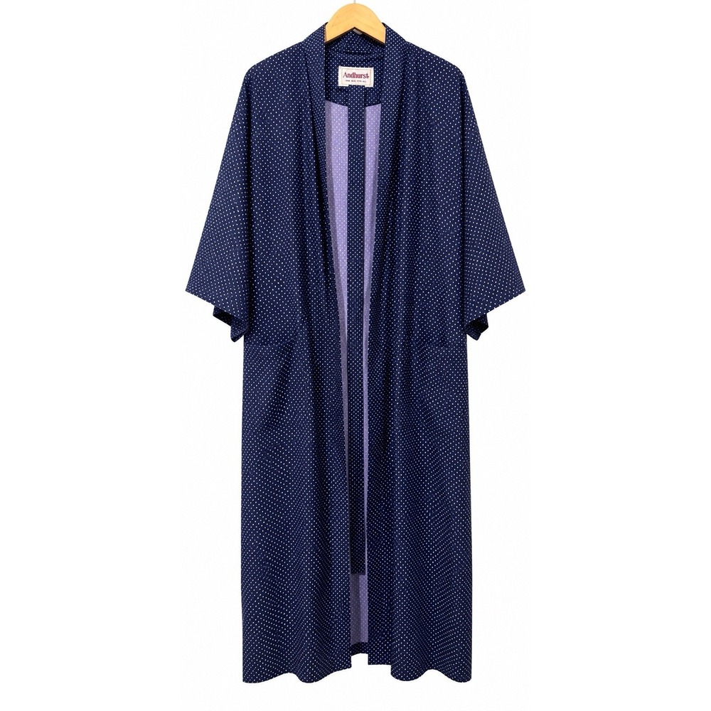 Vintage Andhurst Navy Polka Dot Kimono Robe One Size large Pockets lounge
